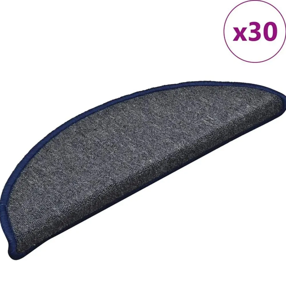 vidaXL Tapis d'escalier 30 pièces 56 x 17 x 3 cm Gris foncé et bleu Demi-rond