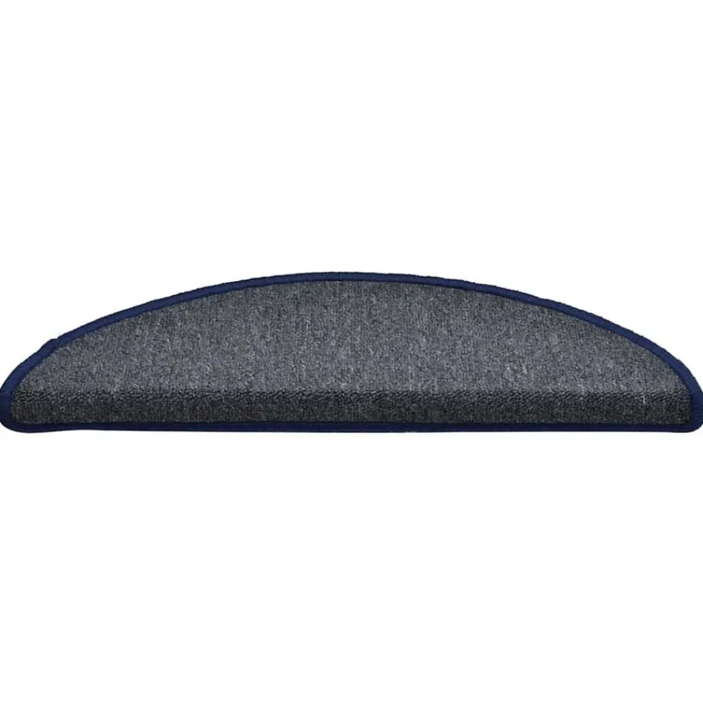 vidaXL Tapis d'escalier 30 pièces 56 x 17 x 3 cm Gris foncé et bleu Demi-rond