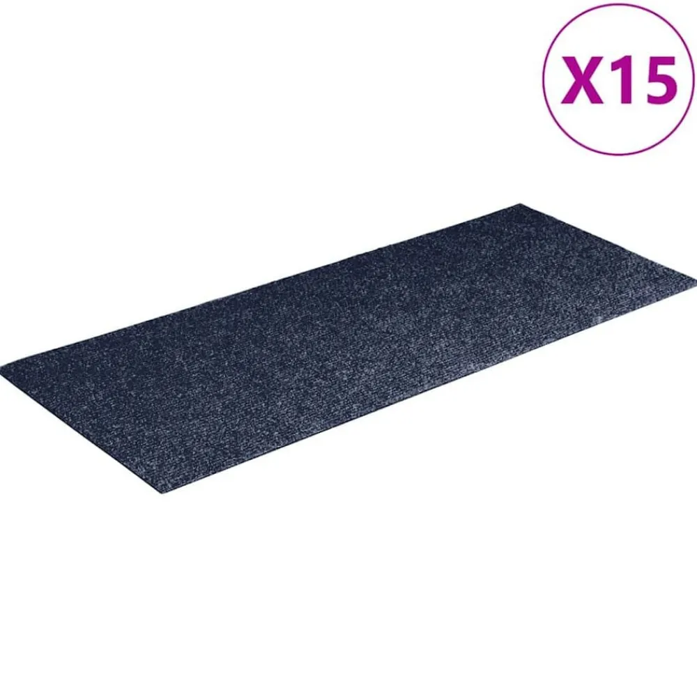 Produits Ménagers-vidaXL Tapis d'escalier autocollants 15 pièces 60 x 25 cm Gris Bleu Rectangulaire gris et bleu