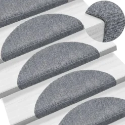 Produits Ménagers-vidaXL Tapis d'escalier autocollants 15 pièces 56 x 17 x 3 cm Demi-rond Gris clair