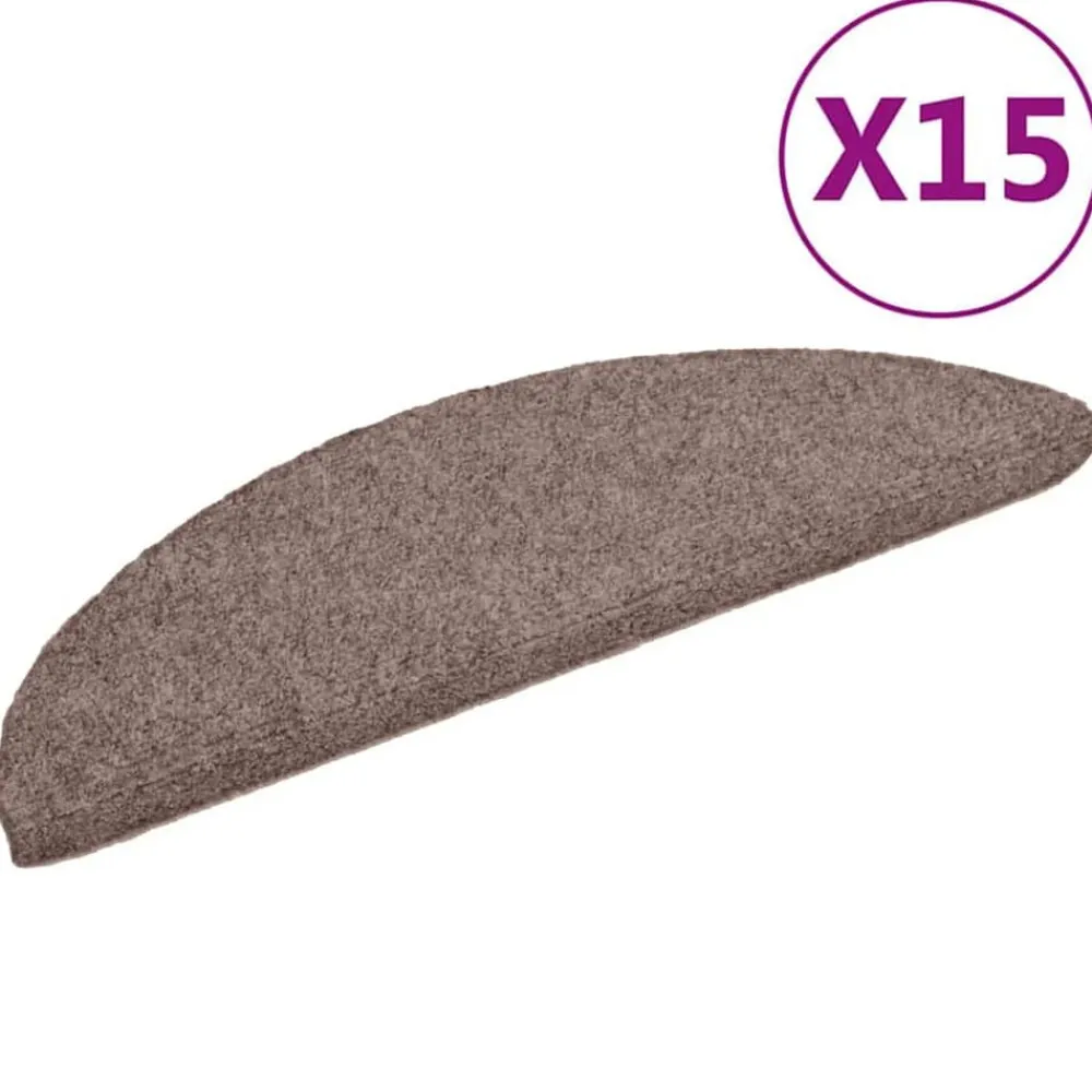 Produits Ménagers-vidaXL Tapis d'escalier auto-adhésifs 15 pièces 56 x 17 x 3 cm Demi-rond Marron clair