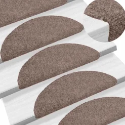 Produits Ménagers-vidaXL Tapis d'escalier auto-adhésifs 15 pièces 56 x 17 x 3 cm Demi-rond Marron clair