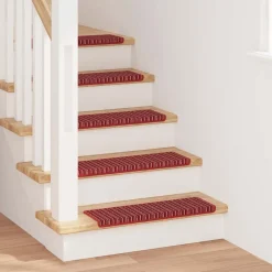 Produits Ménagers-vidaXL Tapis d'escalier auto-adhésifs Rayé 15 pcs 65 x 21 x 4 cm Rouge