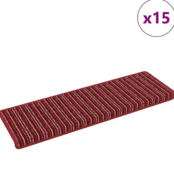 Produits Ménagers-vidaXL Tapis d'escalier auto-adhésifs Rayé 15 pcs 65 x 21 x 4 cm Rouge