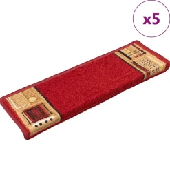 Produits Ménagers-vidaXL Tapis d'escalier autoadhésifs 5 pcs 65x21x4 cm Rouge