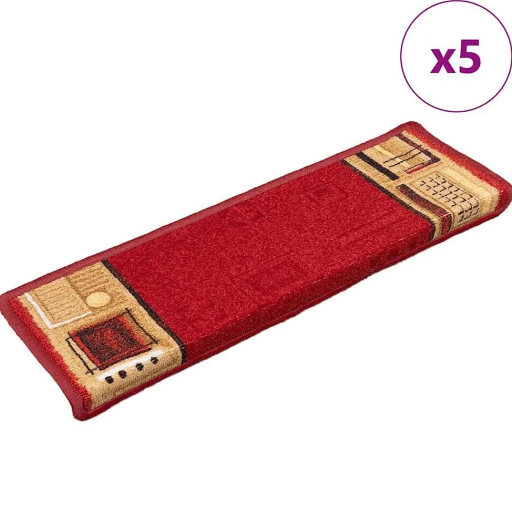 Produits Ménagers-vidaXL Tapis d'escalier autoadhésifs 5 pcs 65x21x4 cm Rouge