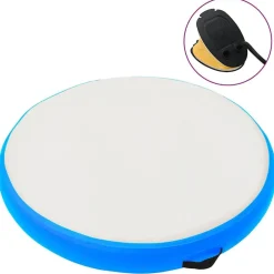 Entraînement & Fitness-vidaXL Tapis gonflable de gymnastique avec pompe 100x100x10cm PVC Bleu bleu et gris