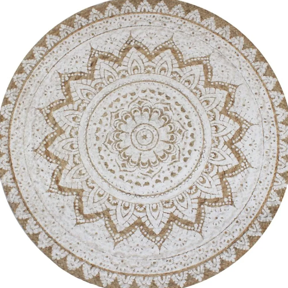 vidaXL Tapis Jute tressé imprimé 90 cm rond