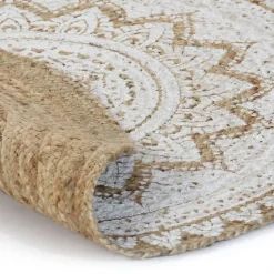 vidaXL Tapis Jute tressé imprimé 90 cm rond