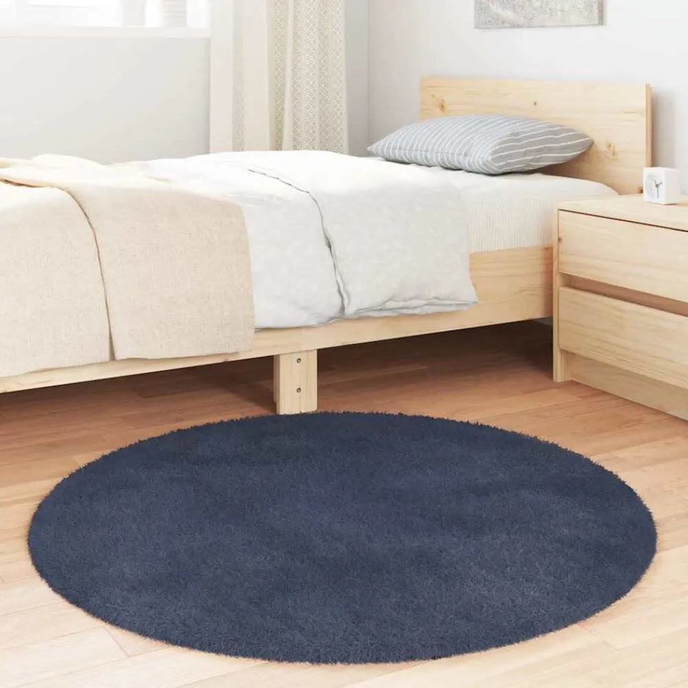 Décorations-vidaXL Tapis shaggy à poils longs NAVARRA 100x100 cm Bleu marine