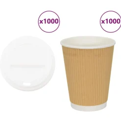vidaXL Tasses à café en papier avec couvercles 1000 pcs 12oz 300ml