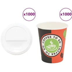 vidaXL Tasses à café en papier avec couvercles 1000 pcs 8oz 240ml