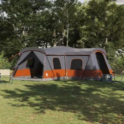 Loisirs De Plein Air-vidaXL Tente 16 personnes avec toit 680 x 510 x 210 cm Gris et orange