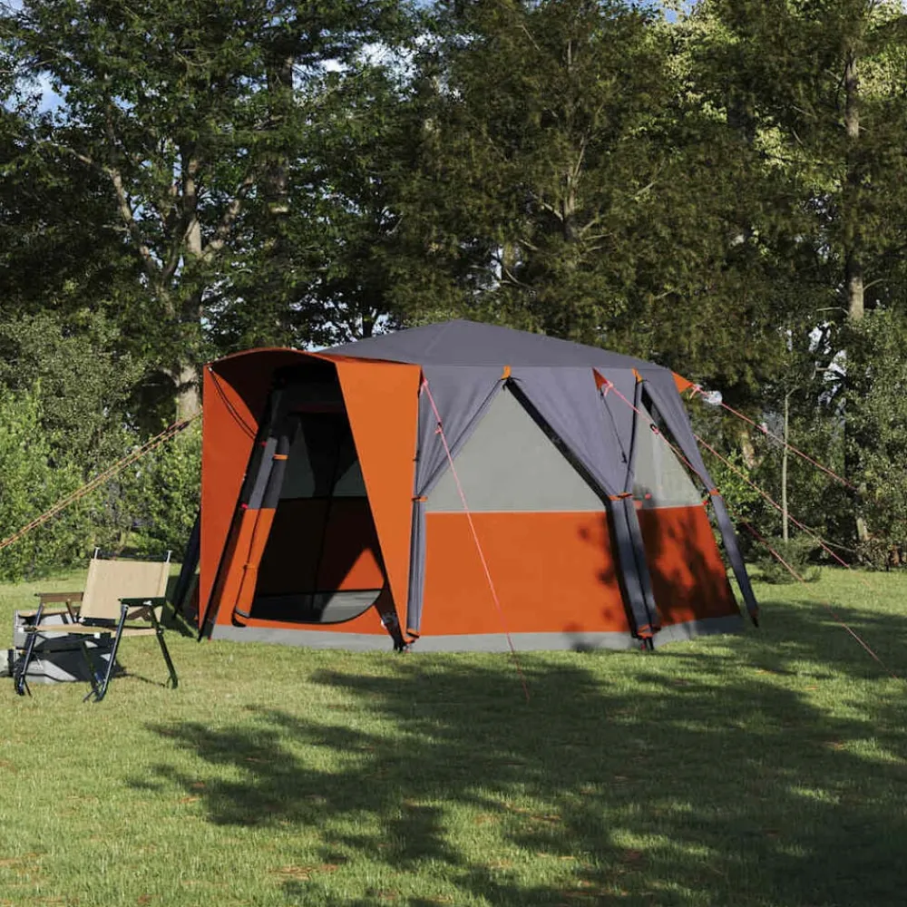 Loisirs De Plein Air-vidaXL Tente de Campagne 6-Personnes 425 x 396 x 222 cm Gris et orange