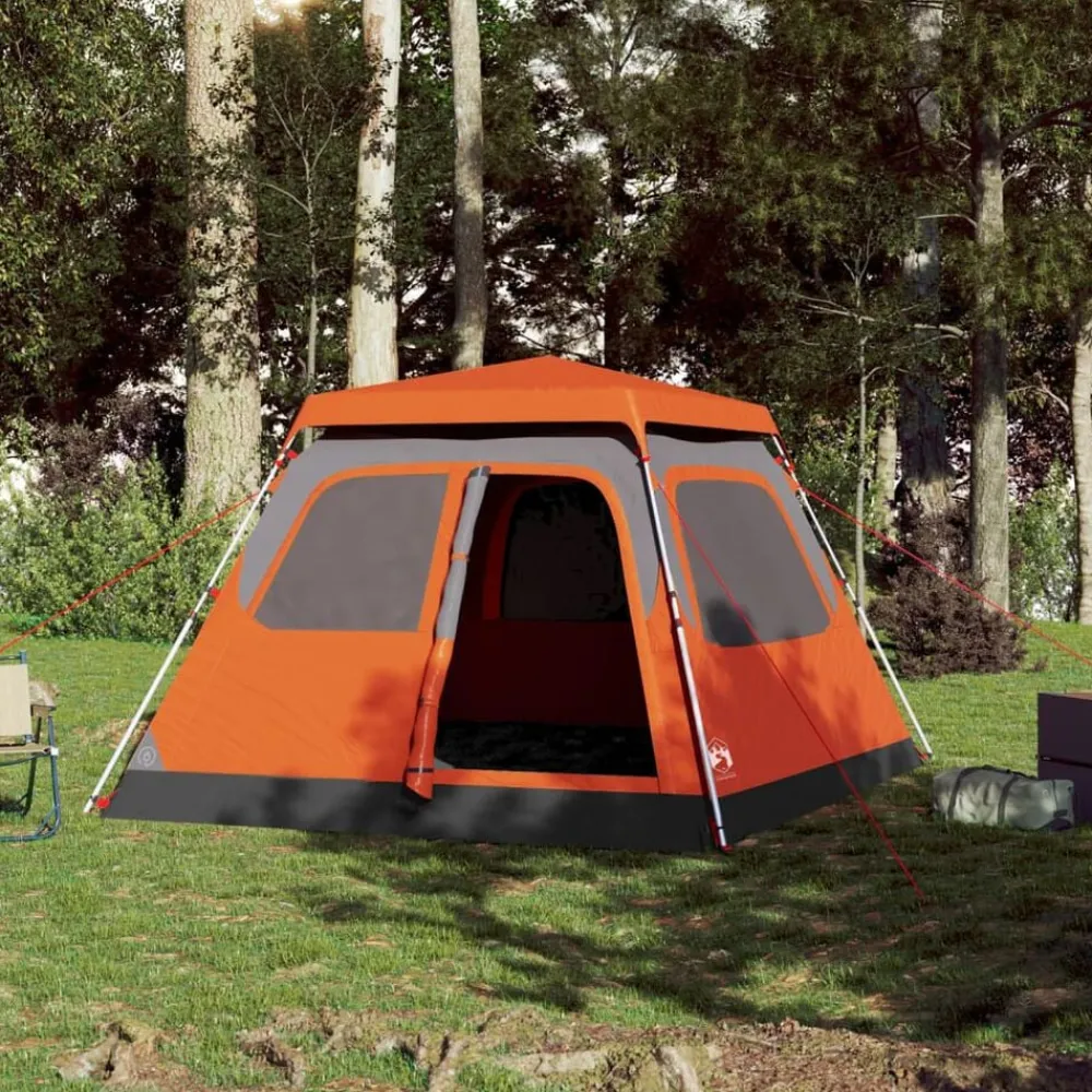 Loisirs De Plein Air-vidaXL Tente de camping à dôme 4 personnes libération rapide Gris et orange