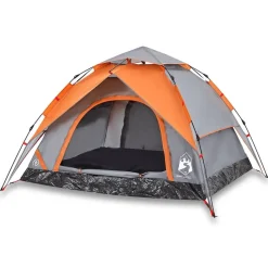 Loisirs De Plein Air-vidaXL Tente de camping à dôme 3 personnes libération rapide Gris et orange