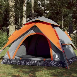 Loisirs De Plein Air-vidaXL Tente de camping à dôme 3 personnes libération rapide Gris et orange