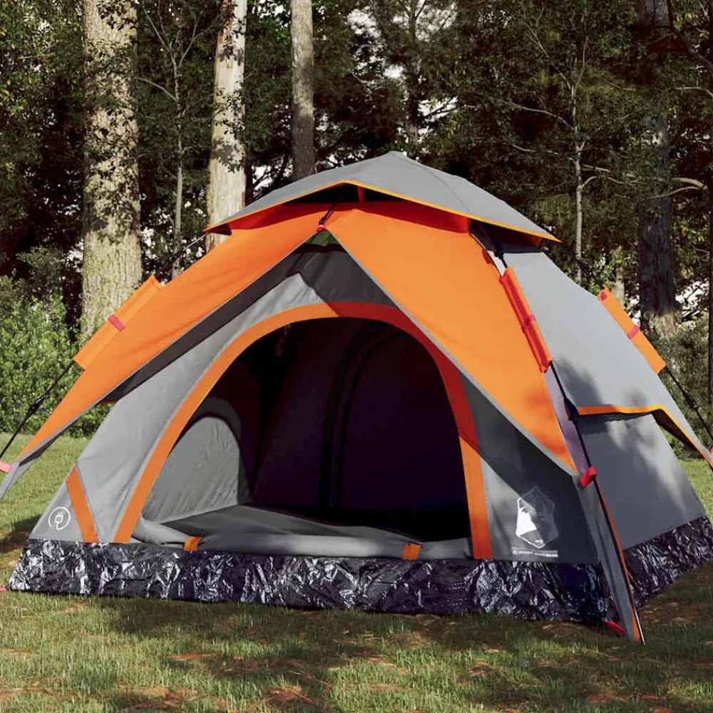 Loisirs De Plein Air-vidaXL Tente de camping à dôme 3 personnes libération rapide Gris et orange