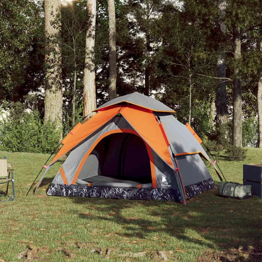 Loisirs De Plein Air-vidaXL Tente de camping à dôme 3 personnes libération rapide Gris et orange