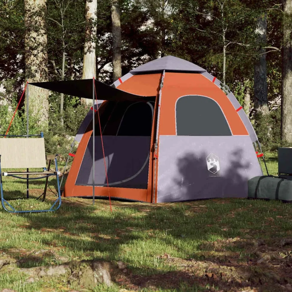 Loisirs De Plein Air-vidaXL Tente de camping cabine 4 personnes libération rapide Gris et orange