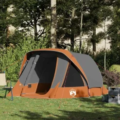 Loisirs De Plein Air-vidaXL Tente de camping de cabine 4 personnes gris orange imperméable Gris et orange