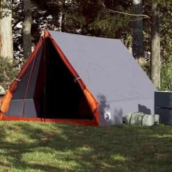 Loisirs De Plein Air-vidaXL Tente de camping en forme de A 2 personnes gris imperméable Gris et orange
