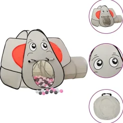 Jeux De Plein Air-vidaXL Tente de jeu pour enfants 250 balles Éléphant Gris 174x86x101cm Multicolore 2