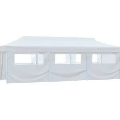 Pelouses & Jardins-vidaXL Tente de réception escamotable avec 8 parois 3 x 9 m Blanc