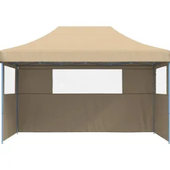 Pelouses & Jardins-vidaXL Tente de réception pliable escamotable avec 3 parois latérales Beige