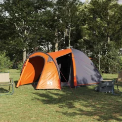 Loisirs De Plein Air-vidaXL Tente Dôme Dôme avec toit 384 x 254 x 170 cm Gris et orange