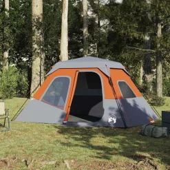 Loisirs De Plein Air-vidaXL Tente familiale 6 personnes libération rapide imperméable Gris et orange