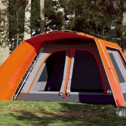 Loisirs De Plein Air-vidaXL Tente familiale avec porche 9 personnes dégagement rapide Gris et orange