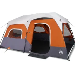 Loisirs De Plein Air-vidaXL Tente familiale avec LED 9 personnes à dégagement rapide Gris clair et orange