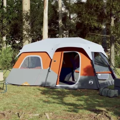 Loisirs De Plein Air-vidaXL Tente familiale avec LED 9 personnes à dégagement rapide Gris clair et orange