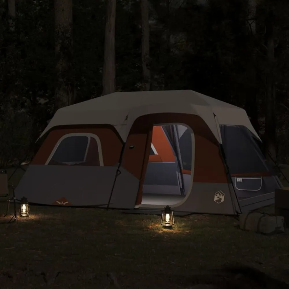 Loisirs De Plein Air-vidaXL Tente familiale avec LED 9 personnes à dégagement rapide Gris clair et orange