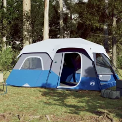 Loisirs De Plein Air-vidaXL Tente familiale avec LED 9 personnes libération rapide Bleu