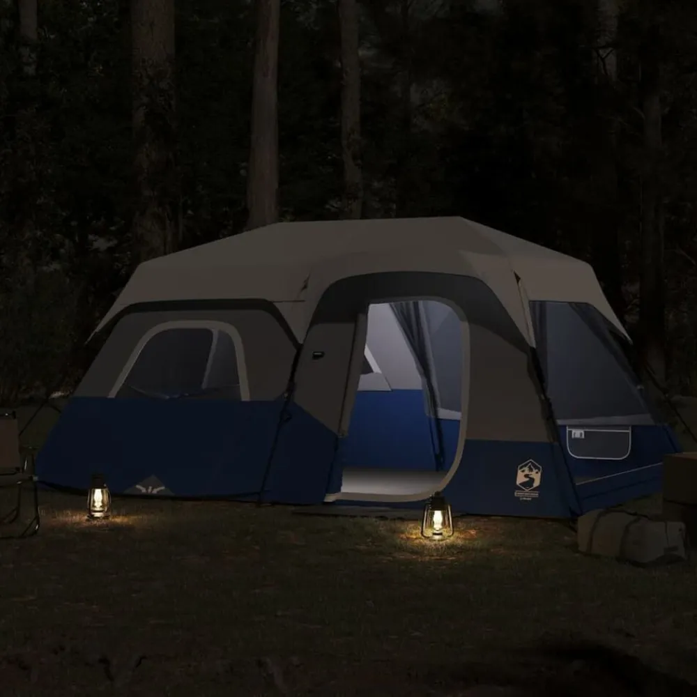 Loisirs De Plein Air-vidaXL Tente familiale avec LED 9 personnes libération rapide Bleu