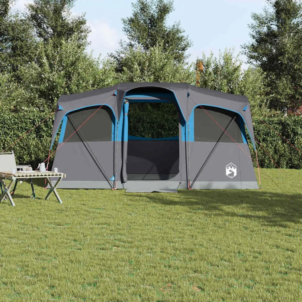 Loisirs De Plein Air-vidaXL Tente familiale avec toit et gris 435 x 255 x 216 cm Bleu