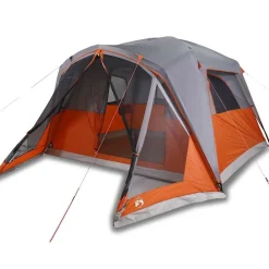 vidaXL Tente familiale et porche 6 personnes gris orange imperméable