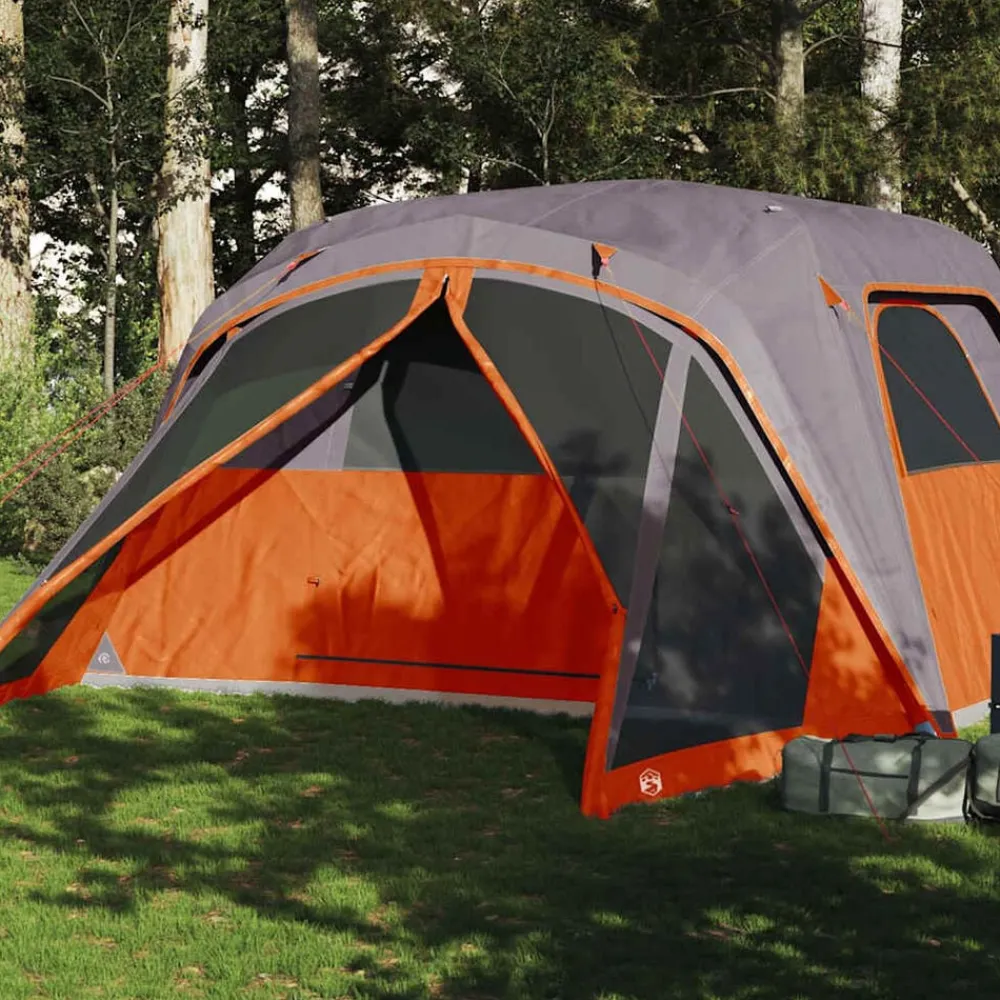 vidaXL Tente familiale et porche 6 personnes gris orange imperméable