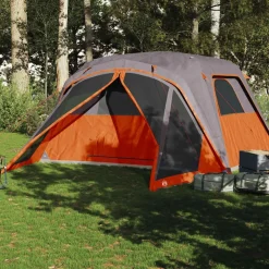 vidaXL Tente familiale et porche 6 personnes gris orange imperméable