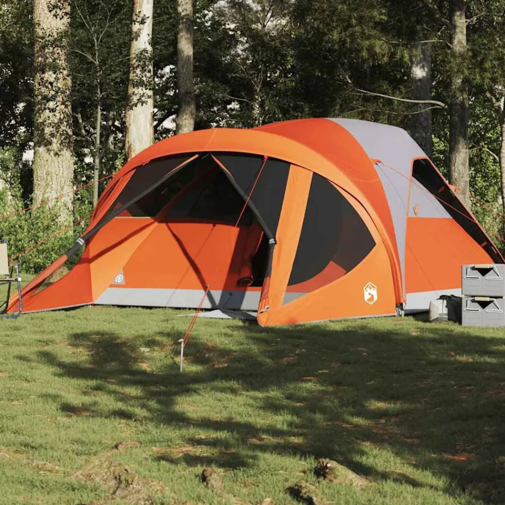 Loisirs De Plein Air-vidaXL Tente familiale tunnel 6 personnes imperméable Gris et orange