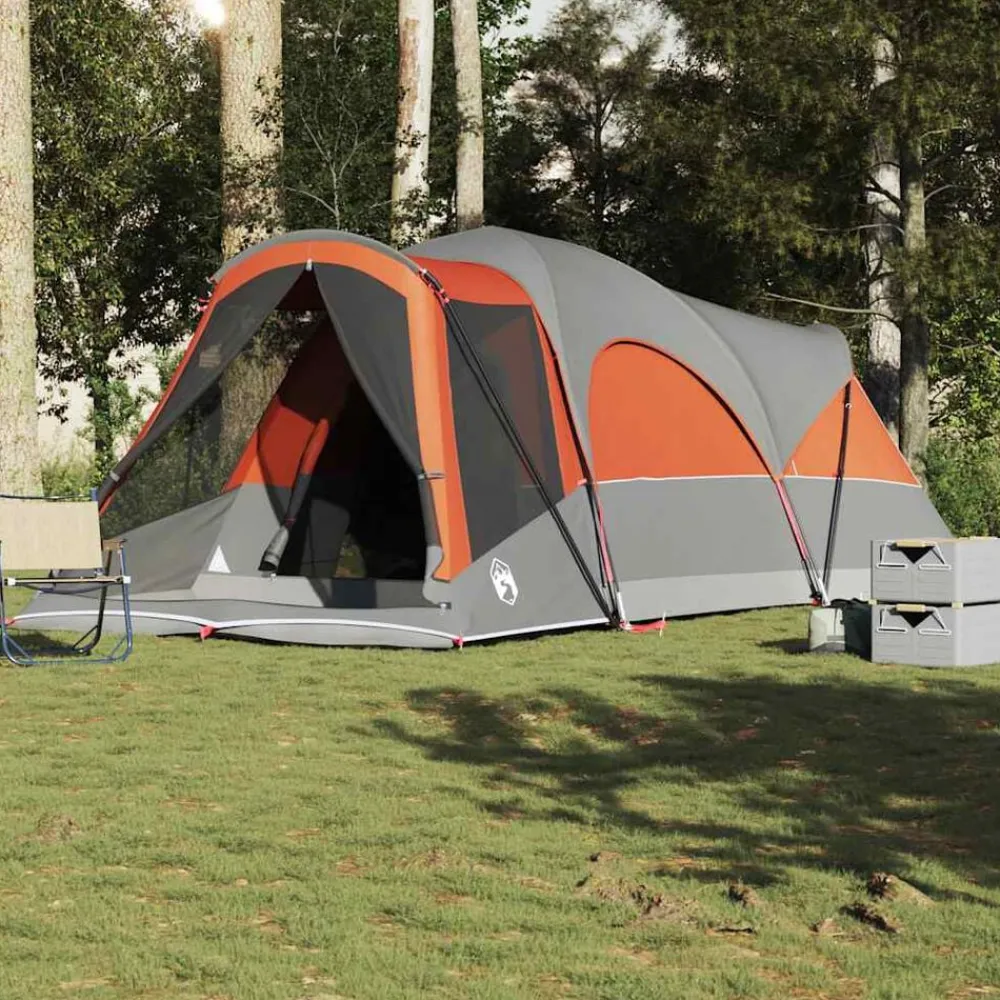 Loisirs De Plein Air-vidaXL Tente familiale tunnel 8 personnes imperméable Gris et orange