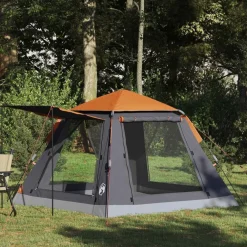 Loisirs De Plein Air-vidaXL Tente Instantanée avec Housse de Pluie pour 3 Personnes à Libération Rapide Gris et orange