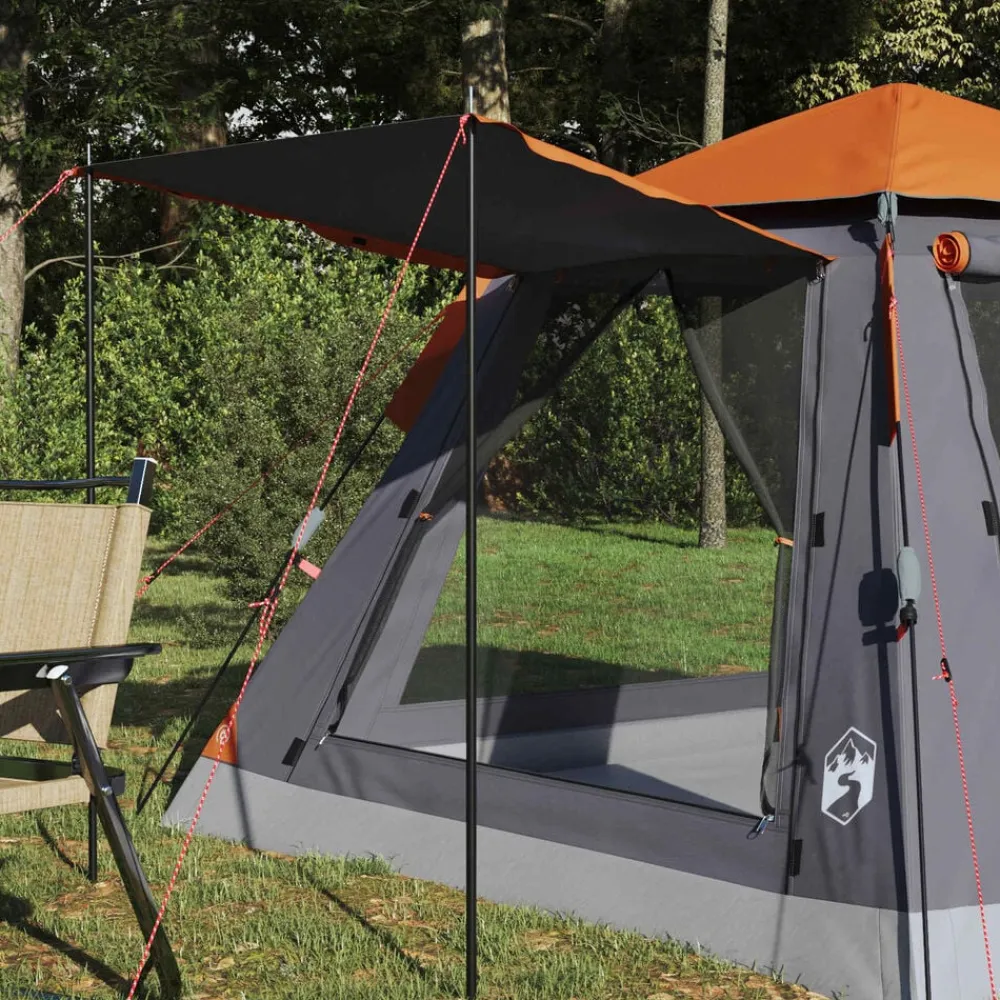 Loisirs De Plein Air-vidaXL Tente Instantanée avec Housse de Pluie pour 3 Personnes à Libération Rapide Gris et orange