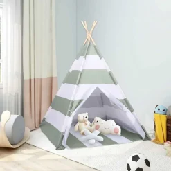 Jeux De Plein Air-vidaXL Tente pour enfants Rayé Gris et blanc 120 x 120 x 150 cm