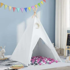 Jeux De Plein Air-vidaXL Tente tipi Blanc 120 x 120 x 150 cm Tissu et plastique Blanc/gris/rose