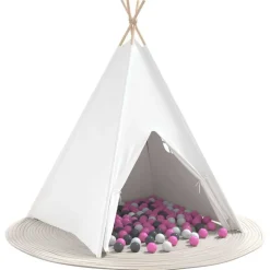 Jeux De Plein Air-vidaXL Tente tipi Blanc 120 x 120 x 150 cm Tissu et plastique Blanc/gris/rose
