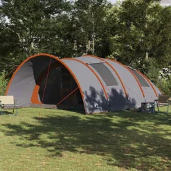 Loisirs De Plein Air-vidaXL Tente Tunnel 8-Personnes 710 x 460 x 245 cm Gris et orange