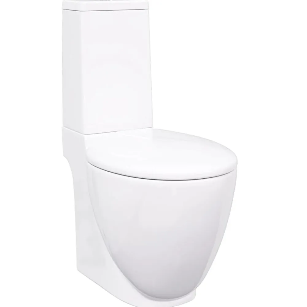 vidaXL Toilette en céramique Ronde Écoulement d'eau au fond